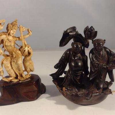 Pair of Carved Wood Asian Figurines
