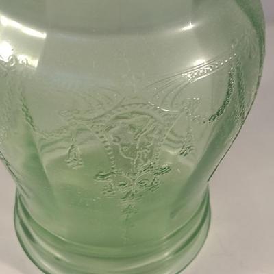 Vintage Embossed Uranium Glass Pitcher- Approx 8 1/4" Tall