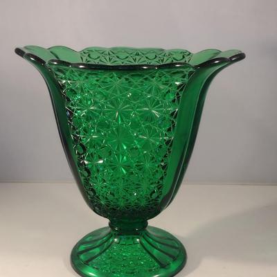 Flared Top Glass Vase with Starburst Accent Texturing- Approx 8" Tall, 8" Wide