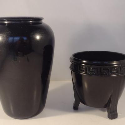 Pair of Black Glass Vases