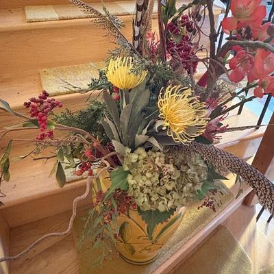 Faux Flower & Feather Display w/Italian Sur le Table Ceramic Vase (DR-ES)