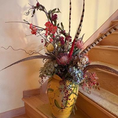 Faux Flower & Feather Display w/Italian Sur le Table Ceramic Vase (DR-ES)