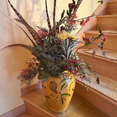 Faux Flower & Feather Display w/Italian Sur le Table Ceramic Vase (DR-ES)