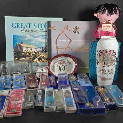 LOT 282: : "MOMENTS" Signed Book By Sarah the Duchess of York, 40TH Anniversary China, Antique Glass Pin Stamp Tray, Large...