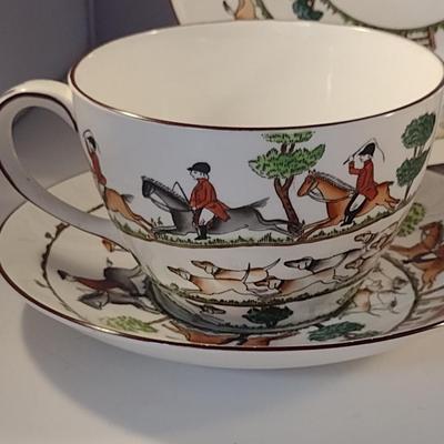 Staffordshire Fox Hunt Design China- 6 Pieces