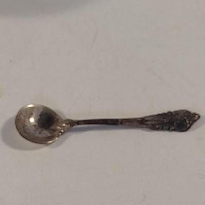 Meissen Style Porcelain Double Salt Cellar Girl with Sterling Silver Spoon- Approx 5 3/4" Tall