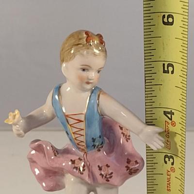 Meissen Style Porcelain Double Salt Cellar Girl with Sterling Silver Spoon- Approx 5 3/4" Tall