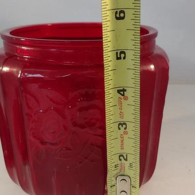 Ruby Red Glass Cookie Jar with Lid- Approx 5 1/4" in Diameter