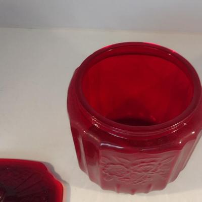 Ruby Red Glass Cookie Jar with Lid- Approx 5 1/4" in Diameter