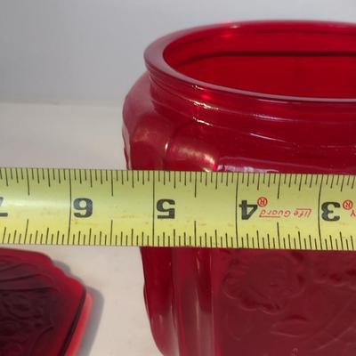 Ruby Red Glass Cookie Jar with Lid- Approx 5 1/4" in Diameter