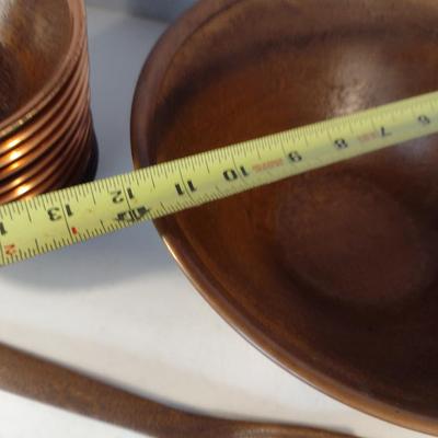 Vintage Faux Wood Salad Set with Copper Rim- 15 Piece