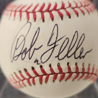 Bob Feller Signed Baseball In Collectors Case