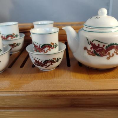 Asian Ceremonial Tea Set with Bamboo Tray/Box