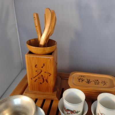 Asian Ceremonial Tea Set with Bamboo Tray/Box