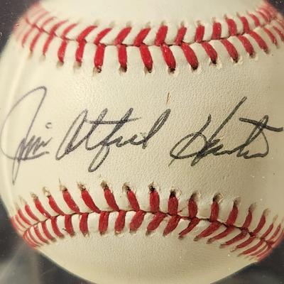 Jim Catfish Hunter Signed Baseball In Collectors Case