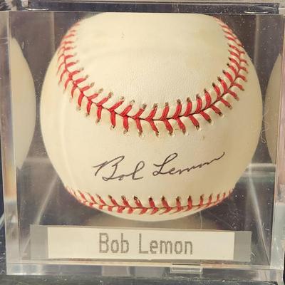 Bob Lemon Signed Baseball In Collectors Case