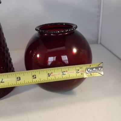 Ruby Red Glass Pitcher and Rose Bowl