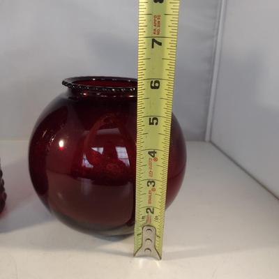 Ruby Red Glass Pitcher and Rose Bowl