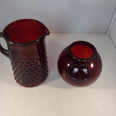 Ruby Red Glass Pitcher and Rose Bowl