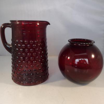Ruby Red Glass Pitcher and Rose Bowl