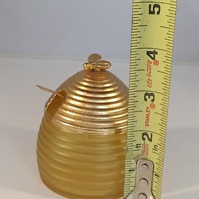 Vintage Glass Honey Jar with Metal Lid and Spoon