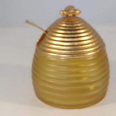 Vintage Glass Honey Jar with Metal Lid and Spoon