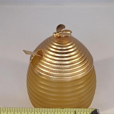 Vintage Glass Honey Jar with Metal Lid and Spoon