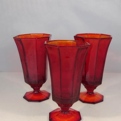 Iced Tea Glasses- 12 Pieces- Ruby Octagonal by Independence Glass