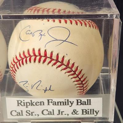 Baltimore Orioles Ripken Family Signed Baseball In Collectors Case Cal Sr. Cal Jr. Billy