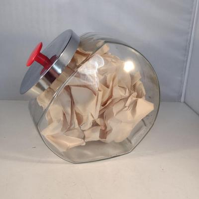 Tilted Glass Candy/Cookie Jar with Metal Lid