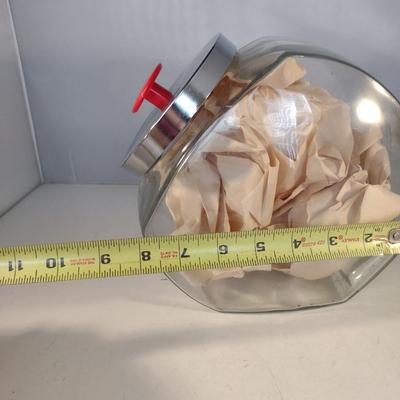 Tilted Glass Candy/Cookie Jar with Metal Lid