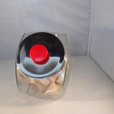 Tilted Glass Candy/Cookie Jar with Metal Lid