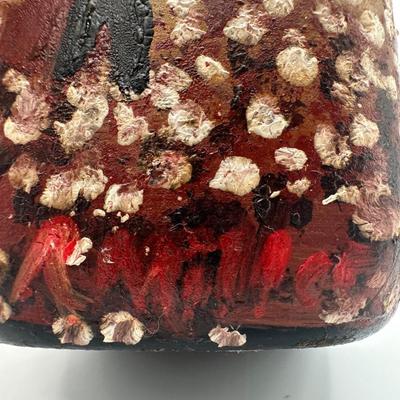 Signed Folk Art on Amber Glass Bottle