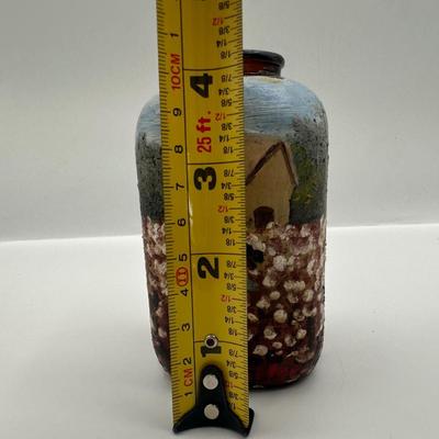 Signed Folk Art on Amber Glass Bottle