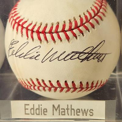 Eddie Mathews Signed Baseball In Collectors Case