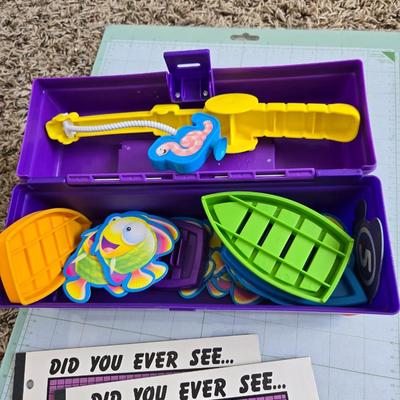 Fisherprice fishing game and 2 vintage notebooks