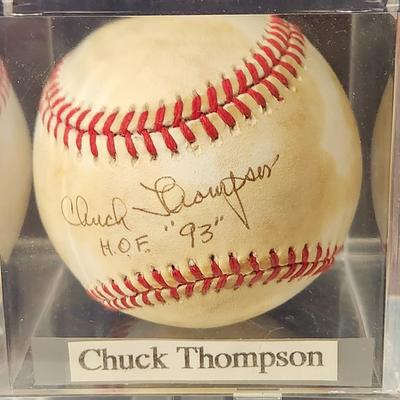 Chuck Thompson HOF 93 Baltimore Orioles " Ain't the Beer Cold" Signed Baseball In Collectors Case