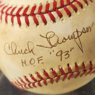 Chuck Thompson HOF 93 Baltimore Orioles " Ain't the Beer Cold" Signed Baseball In Collectors Case