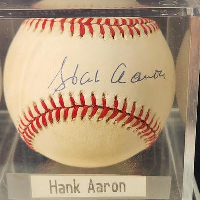 Hank Aaron Signed Baseball In Collectors Case