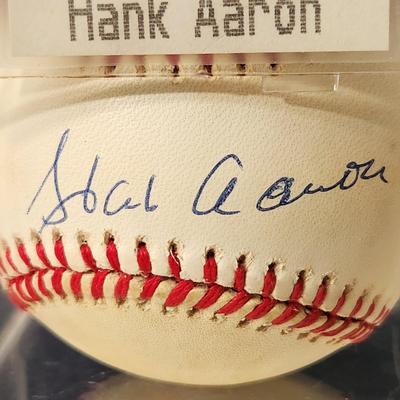 Hank Aaron Signed Baseball In Collectors Case