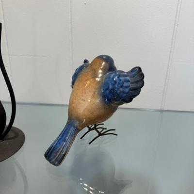 METAL CAT AND CERAMIC BIRD