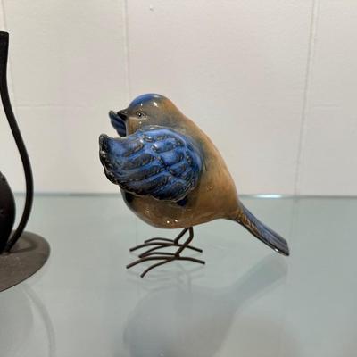 METAL CAT AND CERAMIC BIRD
