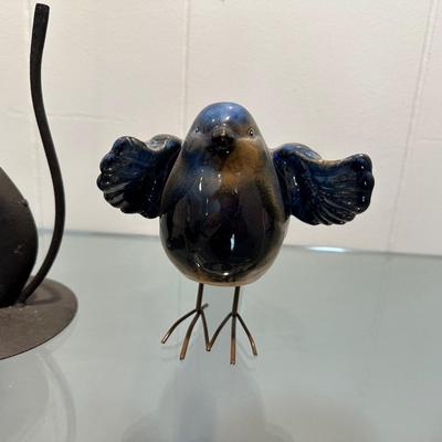 METAL CAT AND CERAMIC BIRD