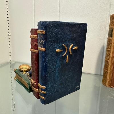 BOOK ENDS AND ANTIQUE BOOK "COMPLETE WORKS OF EDMUND SPENSER"