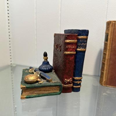 BOOK ENDS AND ANTIQUE BOOK "COMPLETE WORKS OF EDMUND SPENSER"