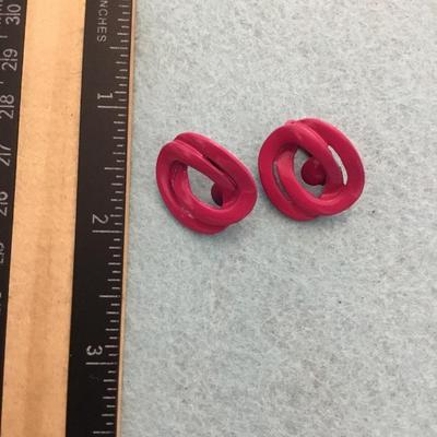 Vintage raspberry pink enamel metal clip on earrings