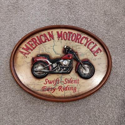 WOODEN AMERICAN MOTORCYCLE SIGN