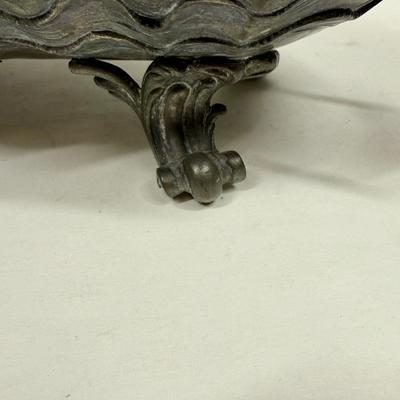 Antique Art Noureau Pewter Centerpiece with Floral Seashell like Footed Oblong Bowl