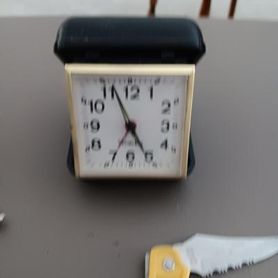 PADLOCKS, POCKET KNIVES AND TRAVEL CLOCK