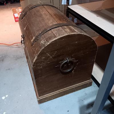 WOODEN TRUNK WITH IRON HARDWARE
